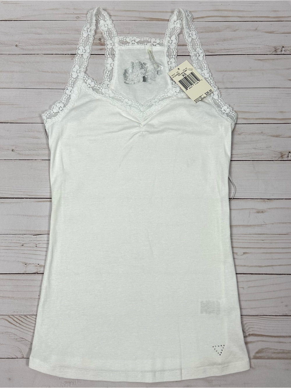 GUESS NWT white lace trimmed Y2K inspired cami tank top - size XS